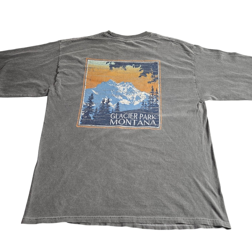 Glacier National Park Montana Long Sleeve TShirt Gray Graphic Print Outdoor Y2K - Picture 1 of 6